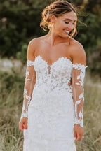 Vestido de novia NumberSea de tul, corte sirena, escote corazón, mangas largas, apliques de encaje, MW1014