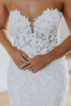 Vestido de novia NumberSea de tul, corte sirena, escote corazón, mangas largas, apliques de encaje, MW1014