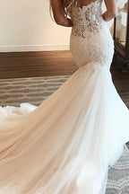 NumberSea Tüll Meerjungfrau Liebsten Trägerlosen Spitze Brautkleider, Brautkleid, MW798