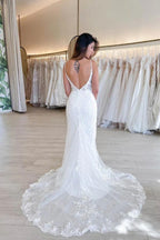 NumberSea Tulle Mermaid V-neck Lace Appliques Wedding Dresses, Bridal Gown, MW927