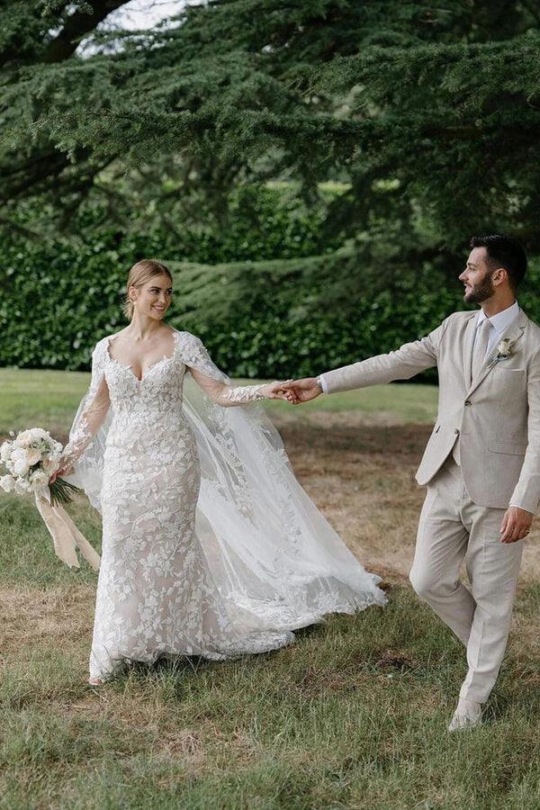 Vestido de novia NumberSea de tul con escote corazón y apliques florales, MW890