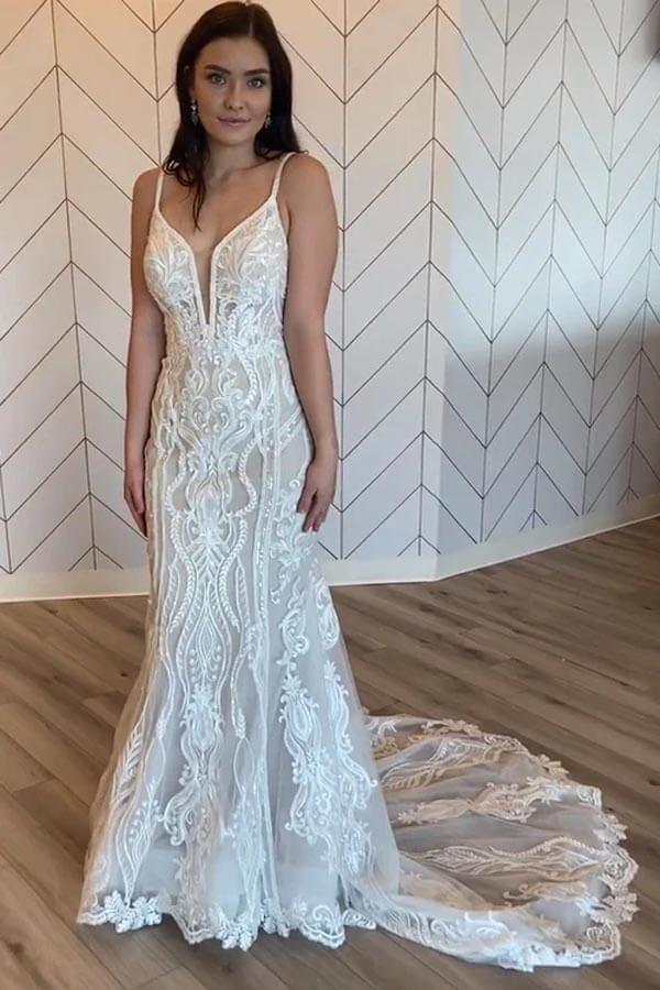 Vestido de novia NumberSea de tul vintage con encaje floral y corte sirena, MW1008