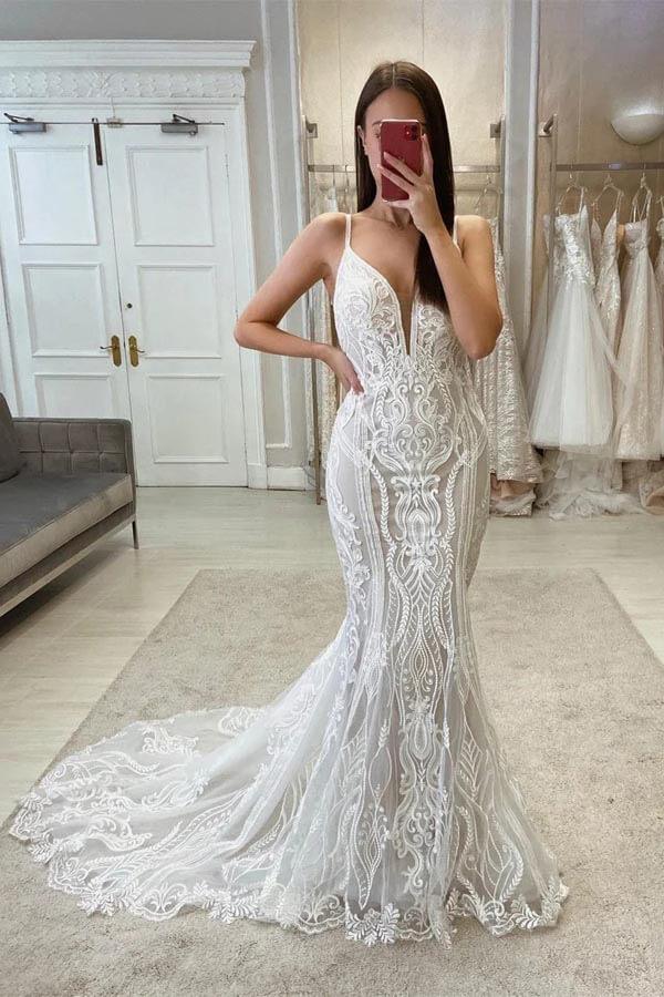 Vestido de novia NumberSea de tul vintage con encaje floral y corte sirena, MW1008