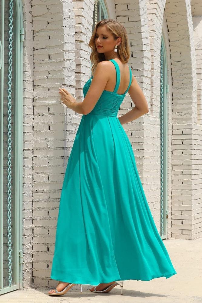 Numbersea Women Halter Chiffon Bridesmaid Dress A-line Long Formal Prom Gown SEA28015-numbersea