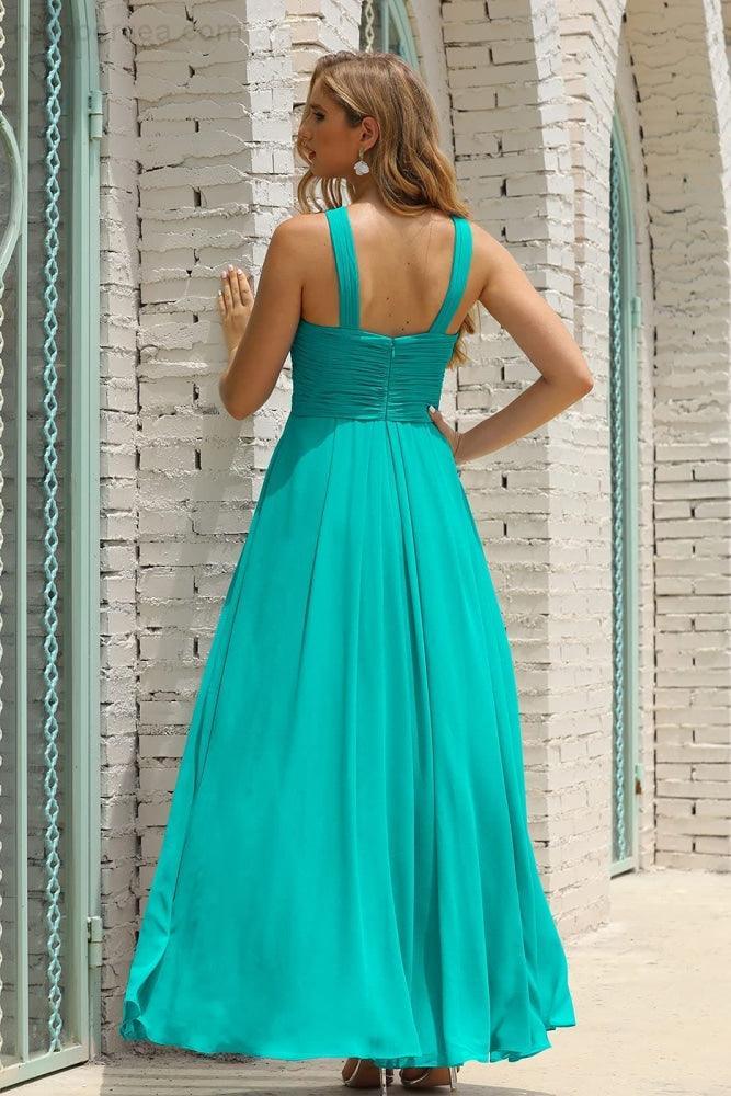 Numbersea Women Halter Chiffon Bridesmaid Dress A-line Long Formal Prom Gown SEA28015-numbersea