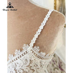 Vestido de novia con cuello en V, corpiño de encaje, tirantes finos, estilo bohemio con fruncidos, de gasa, bata nupcial civil, corte A, para playa, verano