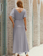 Numbersea V-Neck Bridesmaid Dress Long Formal Dresses with Belt for 28022-numbersea