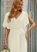 Numbersea V-Neck Bridesmaid Dress Long Formal Dresses with Belt for 28022-numbersea