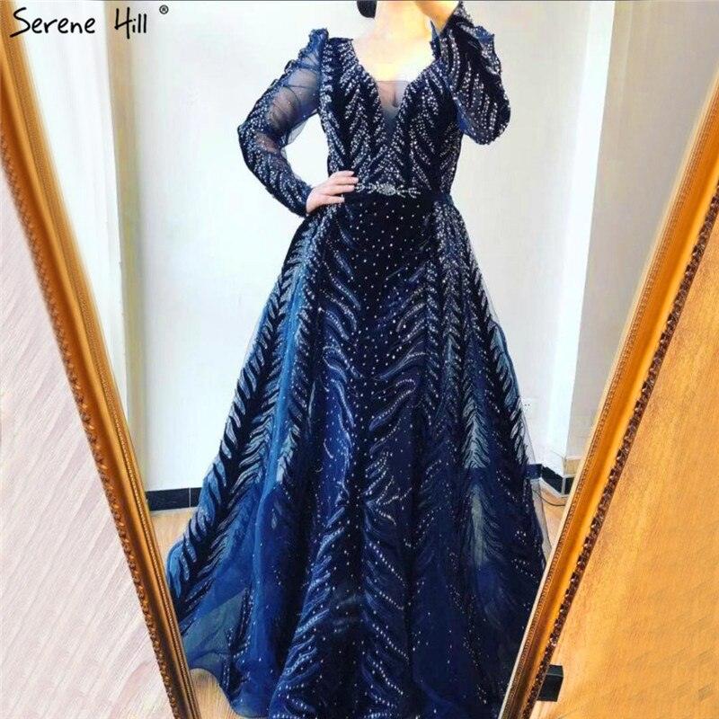 Weinrotes Abendkleid aus Samt mit langen Ärmeln, luxuriöses Design, Perlenbesatz, formelles Kleid 2024, Serene Hill, Übergröße LA60903 