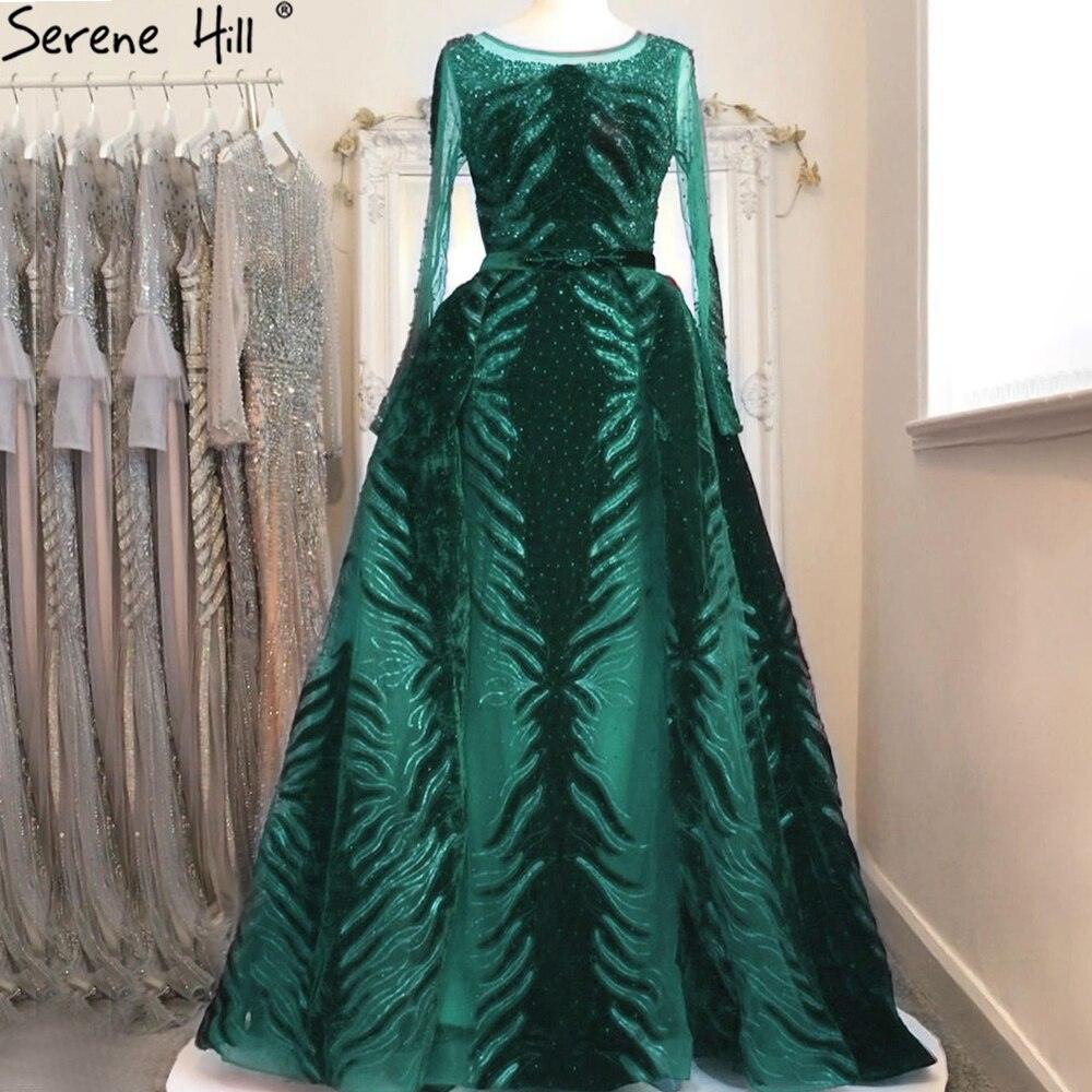 Weinrotes Abendkleid aus Samt mit langen Ärmeln, luxuriöses Design, Perlenbesatz, formelles Kleid 2024, Serene Hill, Übergröße LA60903 