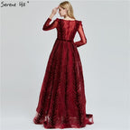 Weinrotes Abendkleid aus Samt mit langen Ärmeln, luxuriöses Design, Perlenbesatz, formelles Kleid 2024, Serene Hill, Übergröße LA60903 