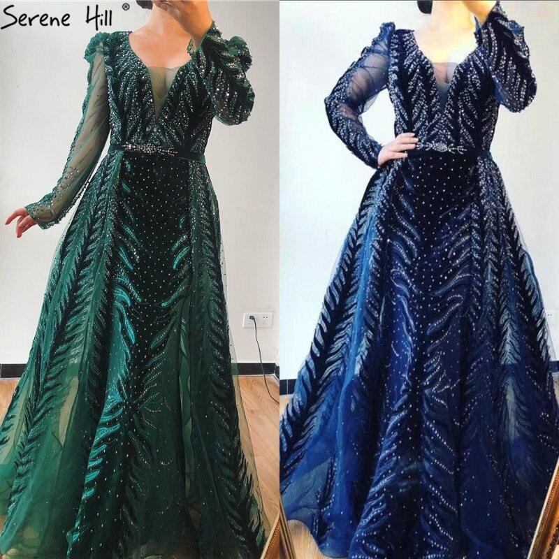 Weinrotes Abendkleid aus Samt mit langen Ärmeln, luxuriöses Design, Perlenbesatz, formelles Kleid 2024, Serene Hill, Übergröße LA60903 