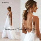 Vestido de novia bohemio NumberSea, vestido de novia de verano para playa 2022, sin espalda, sexy, de tul, con tirantes finos y encaje 