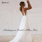 Vestido de novia bohemio NumberSea, vestido de novia de verano para playa 2022, sin espalda, sexy, de tul, con tirantes finos y encaje 