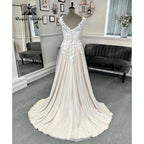 Vestido de Novia Civil de Encaje, Vestido de Novia de Champaña de Playa con Cuello en V para Mujer, Vestido de Novia de Verano NumberSea