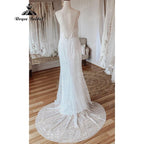 Vestido Novia Glitzerndes Pailletten-Boho-Meerjungfrauen-Hochzeitskleid mit Spaghettiträgern, Brautkleid für den Empfang, Hochzeitspartykleid, elegant
