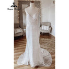 Vestido Novia Glitzerndes Pailletten-Boho-Meerjungfrauen-Hochzeitskleid mit Spaghettiträgern, Brautkleid für den Empfang, Hochzeitspartykleid, elegant