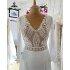 Brautkleid V-Ausschnitt Spitze Mieder Boho Bohemian Strand Schlitz Seiten Brautkleid für Braut Hochzeitskleid für Damen NumberSea