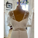 Boho-Kleider, Spitze, Boho-Strand, V-Ausschnitt, Chiffon-Brautkleid mit kurzen Puffärmeln, Sommer-Brautkleid, Robes de mariée, sexy