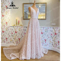 Vestidos de novia bohemios de encaje floral rosa brillante, sin mangas, corte en A, para recepción de boda, cena y fiesta, 2025
