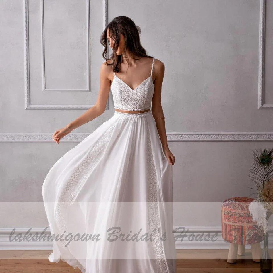 Vestido de novia de dos piezas NumberSea Vestidos para una recepción nupcial bohemia elegante Vestidos de fiesta de boda 2020 Vestidos de novia de playa de encaje Trouwjurk 
