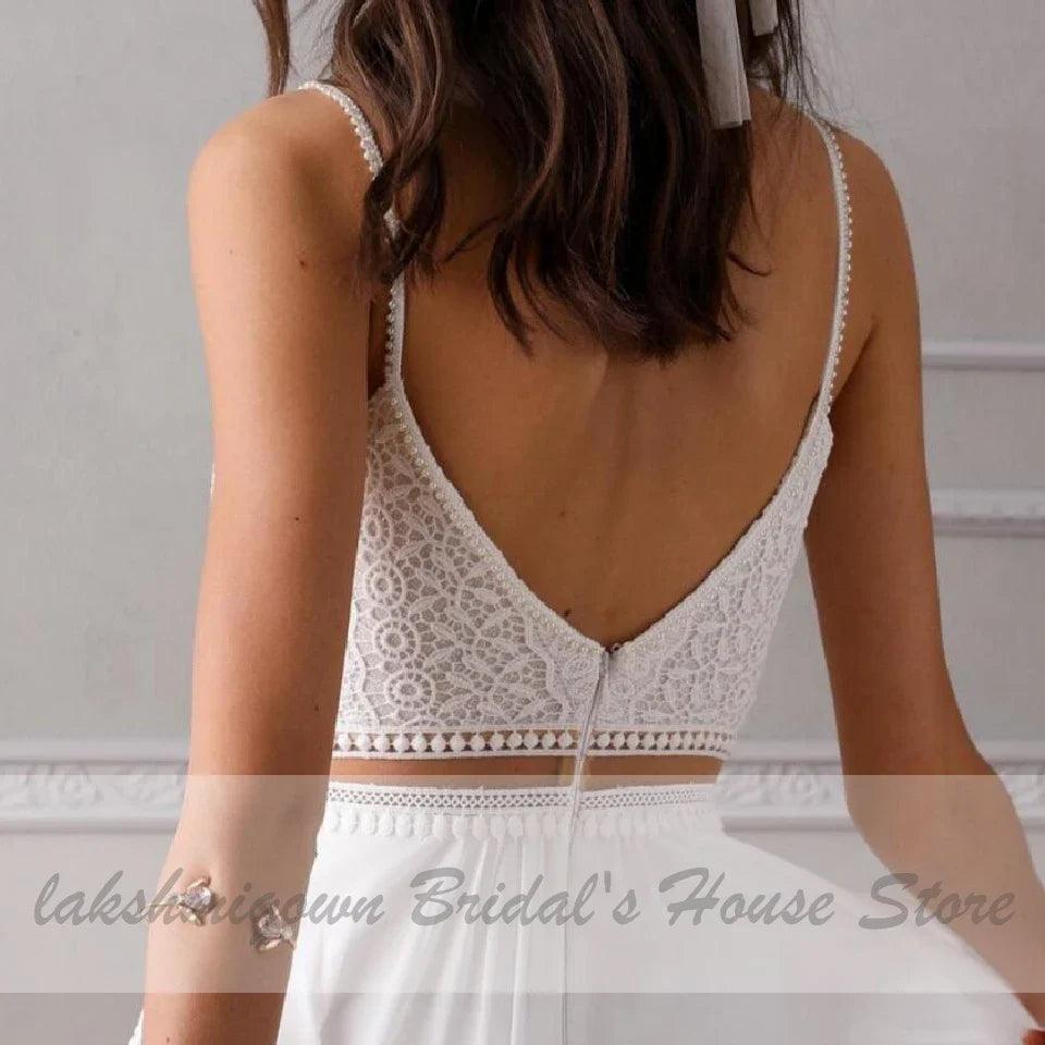 Vestido de novia de dos piezas NumberSea Vestidos para una recepción nupcial bohemia elegante Vestidos de fiesta de boda 2020 Vestidos de novia de playa de encaje Trouwjurk 