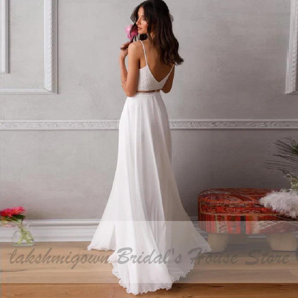 Vestido de novia de dos piezas NumberSea Vestidos para una recepción nupcial bohemia elegante Vestidos de fiesta de boda 2020 Vestidos de novia de playa de encaje Trouwjurk 