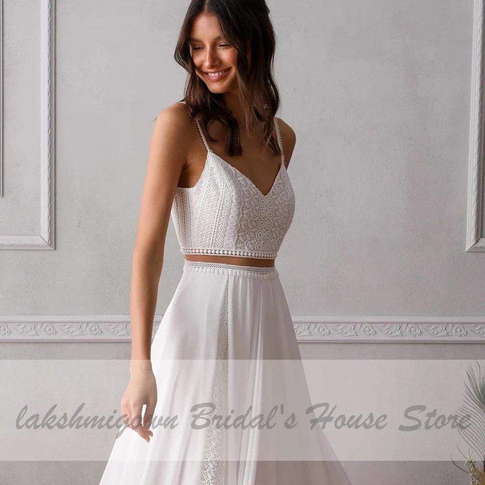 Vestido de novia de dos piezas NumberSea Vestidos para una recepción nupcial bohemia elegante Vestidos de fiesta de boda 2020 Vestidos de novia de playa de encaje Trouwjurk 