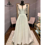 Vestito da Sposa Vintage Backless Robe Crepe Satin Wedding Dress Sleeveless Women Bridal Gowns Hochzeitskleid Custom Made