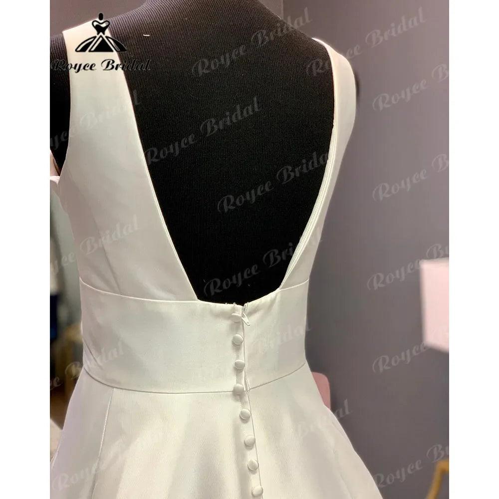 Vestito da Sposa Vintage Backless Robe Crepe Satin Wedding Dress Sleeveless Women Bridal Gowns Hochzeitskleid Custom Made