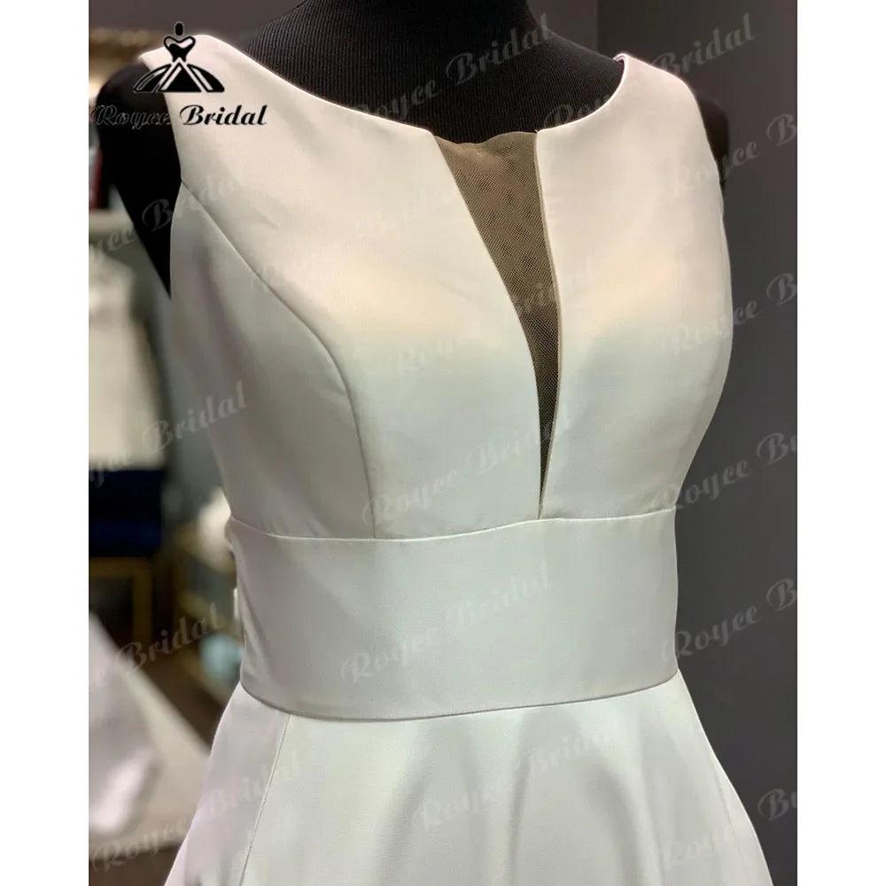 Vestito da Sposa Vintage Backless Robe Crepe Satin Wedding Dress Sleeveless Women Bridal Gowns Hochzeitskleid Custom Made