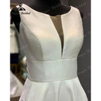 Vestito da Sposa Vintage Backless Robe Crepe Satin Wedding Dress Sleeveless Women Bridal Gowns Hochzeitskleid Custom Made