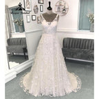 Vestido de novia vintage de encaje completo con cuello en V y espalda abierta para mujer, sin mangas, corte A, hecho a medida, sexy, robe de mariée