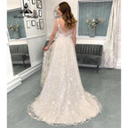 Vestido de novia vintage de encaje completo con cuello en V y espalda abierta para mujer, sin mangas, corte A, hecho a medida, sexy, robe de mariée