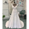 Vestido de novia vintage de satén suave con escote en V y apliques de encaje, manga corta, 2024, sin espalda, NumberSea 