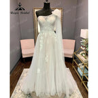 Vestido de novia vintage de encaje sin espalda de un hombro para mujer Apliques de hombros descubiertos Vestido de novia abito da sposa NumberSea