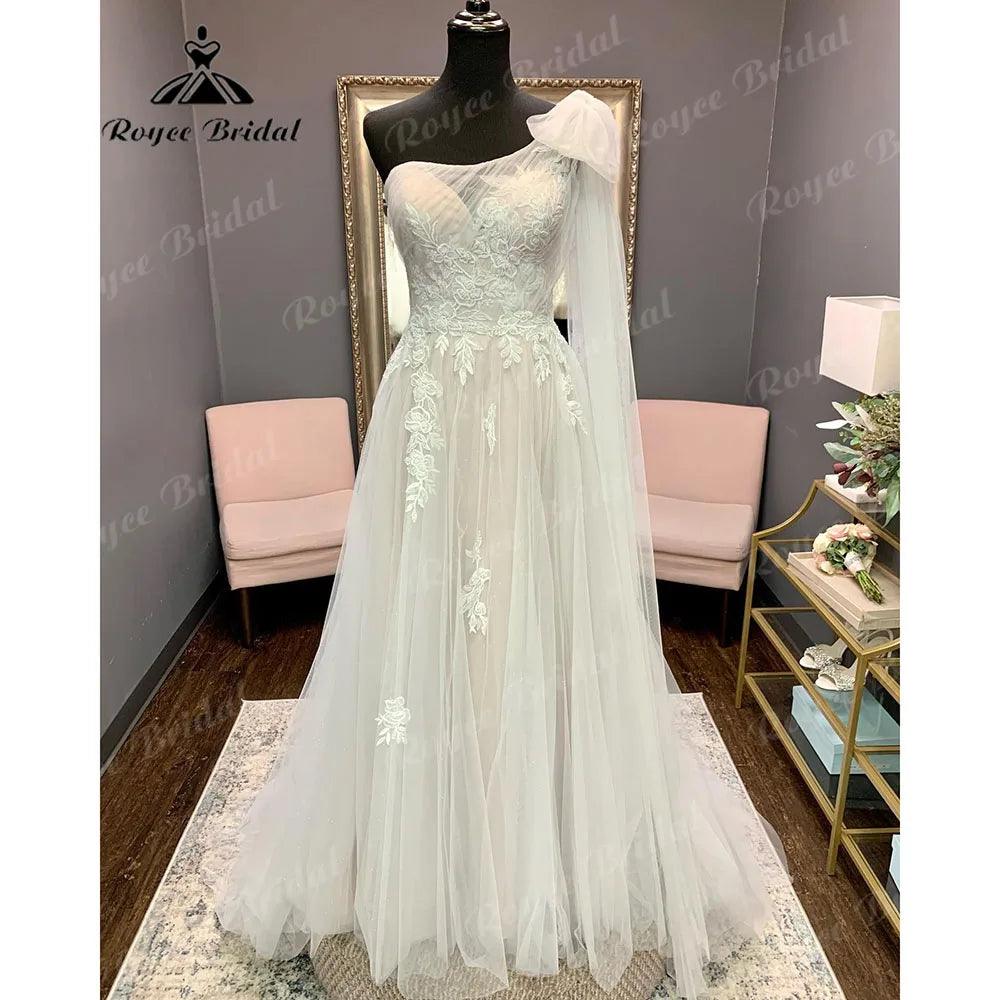 Vinatge Lace Backless One Shoulder Wedding Dress for Women  Appliques Off Shoulder Bridal Gown abito da sposa NumberSea