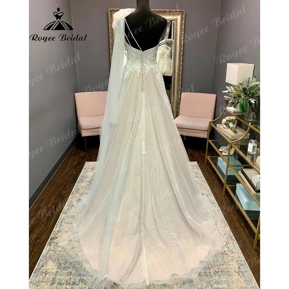 Vestido de novia vintage de encaje sin espalda de un hombro para mujer Apliques de hombros descubiertos Vestido de novia abito da sposa NumberSea