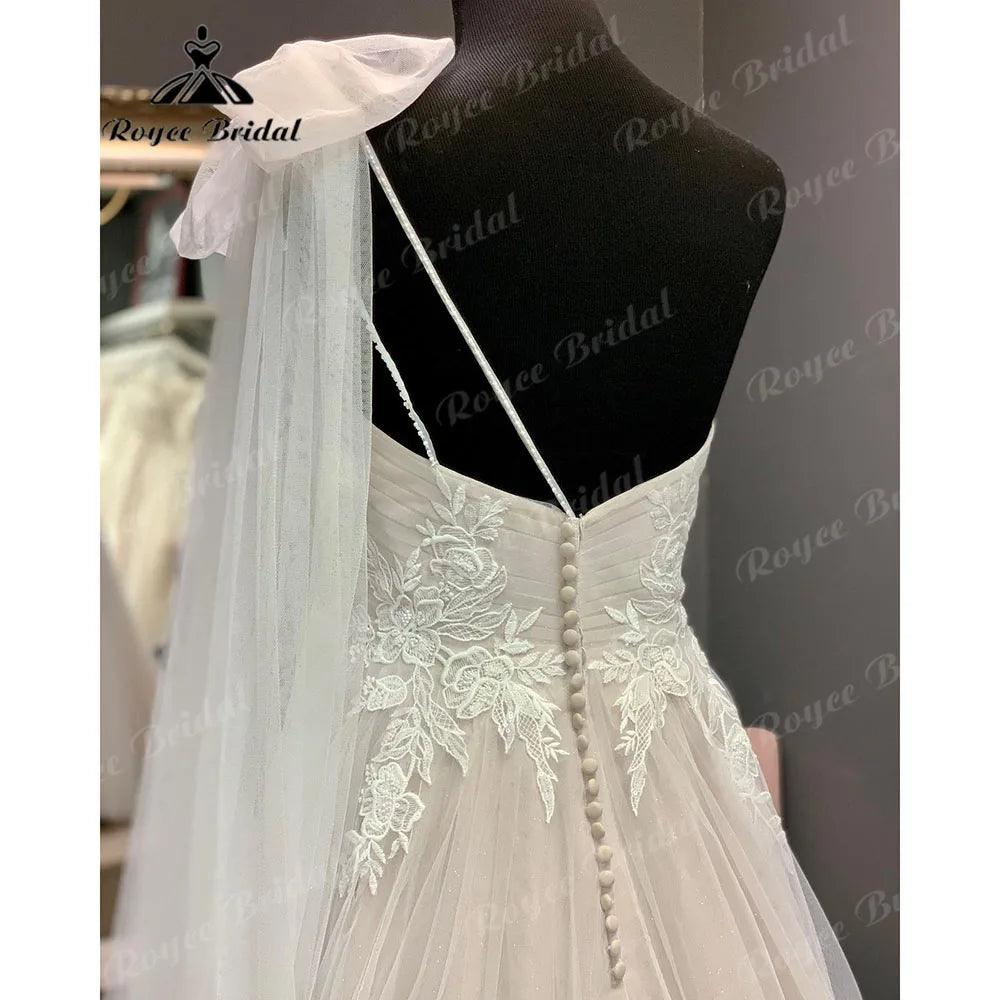 Vinatge Lace Backless One Shoulder Wedding Dress for Women  Appliques Off Shoulder Bridal Gown abito da sposa NumberSea
