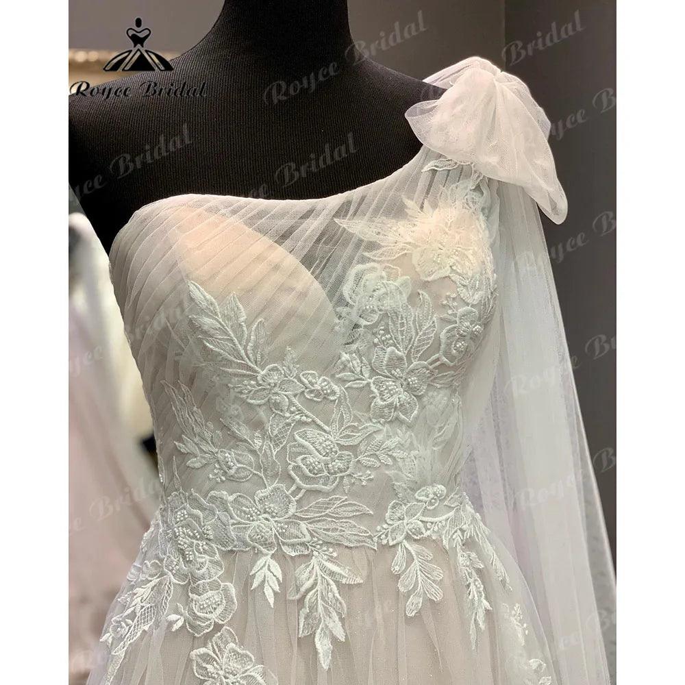 Vinatge Lace Backless One Shoulder Wedding Dress for Women  Appliques Off Shoulder Bridal Gown abito da sposa NumberSea