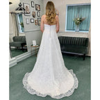 Vestido de novia vintage con escote corazón, encaje completo y hombros descubiertos para novia 2024, vestido de novia con manga corta desmontable NumberSea 