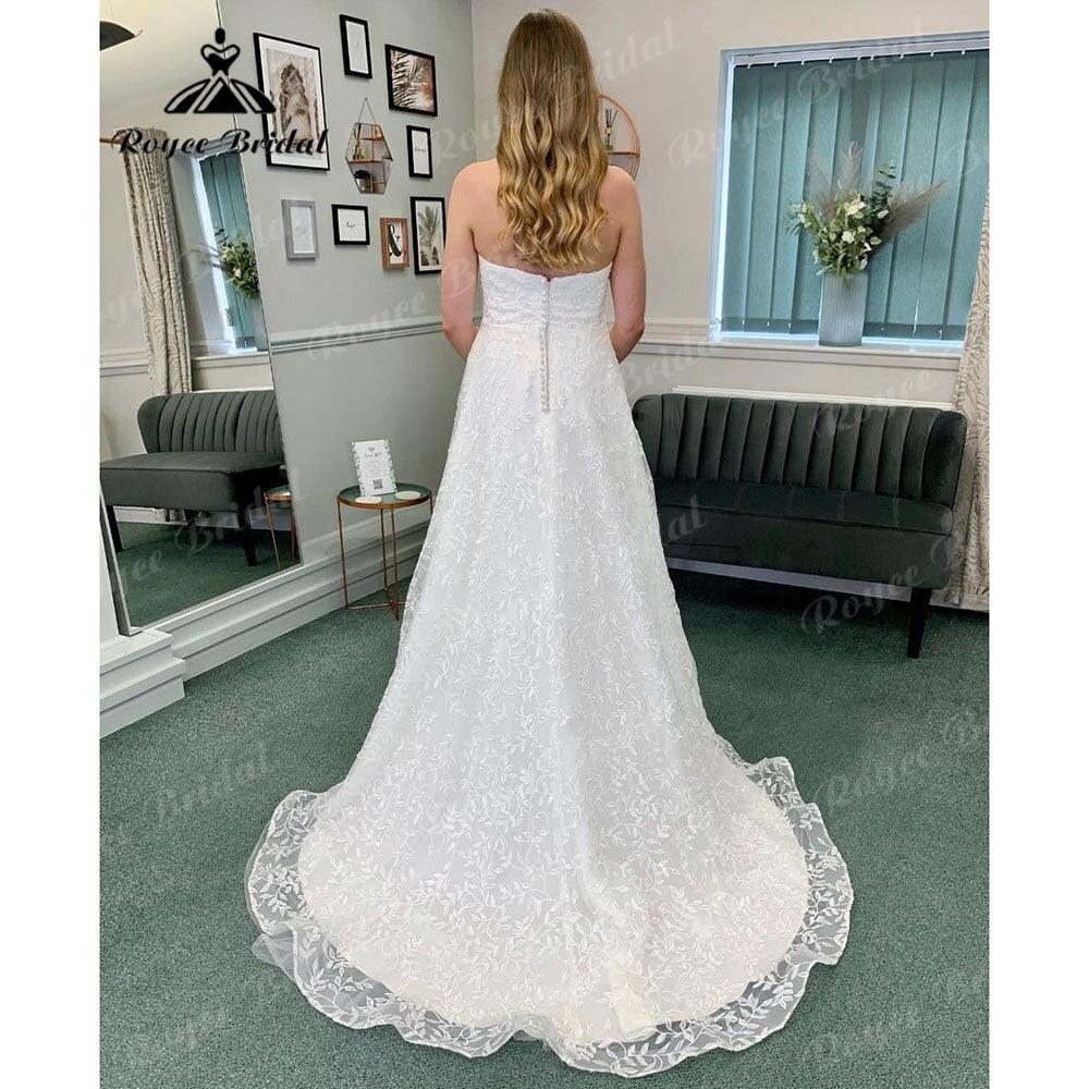 Vestido de novia vintage con escote corazón, encaje completo y hombros descubiertos para novia 2024, vestido de novia con manga corta desmontable NumberSea 