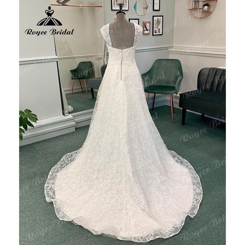 Vestido de novia vintage con escote corazón, encaje completo y hombros descubiertos para novia 2024, vestido de novia con manga corta desmontable NumberSea 