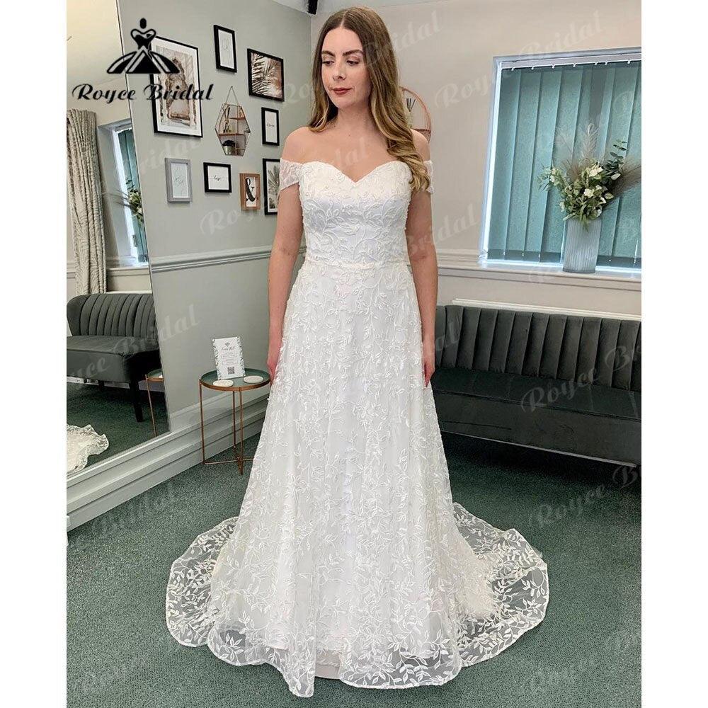 Vestido de novia vintage con escote corazón, encaje completo y hombros descubiertos para novia 2024, vestido de novia con manga corta desmontable NumberSea 