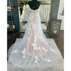 Vestido de novia vintage sin hombros, de encaje floral, color rosa empolvado, sin espalda, hecho a medida para mujer, hochzeitskleid