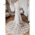 Vintage Behemian Boho Full Lace Backless Beach Wedding Dress with V Neck  Bridal Gowns vestido de noiva simples NumberSea
