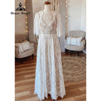 Vintage Bohemian Lace Boho Beach Open Back Damen Hochzeitskleid mit Ärmeln 2025 Robe Mariee Brautkleid Maßgeschneiderte bodenlange 