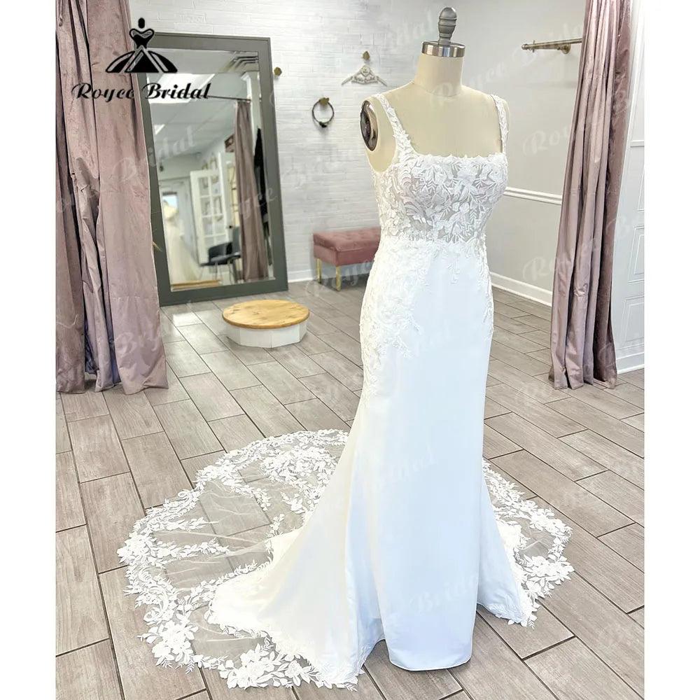 Vestido de novia vintage bohemio con apliques de encaje y espalda descubierta de sirena para mujer 2024, vestido de novia hecho a medida, vestido de boda corte sirena 