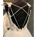 Vestido de novia vintage bohemio NumberSea con escote en V, corpiño de encaje y espalda abierta, corte A, tirantes finos, estilo playero, para boda civil, 2025