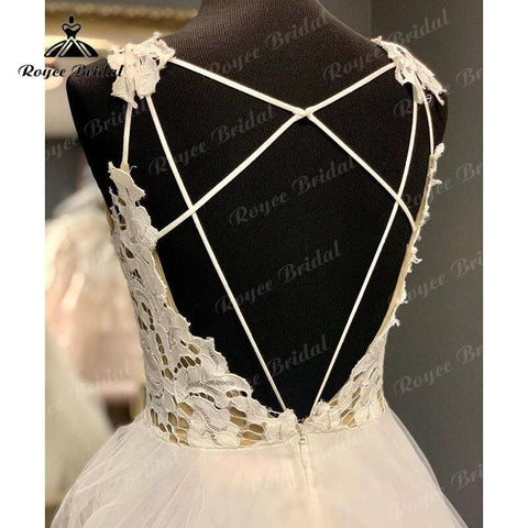 NumberSea Vintage Boho V Neck Lace Bodice Open Back A Line Wedding Dress Spaghetti Straps Beach Robe Civil Bridal Wedidng Gowns 2025